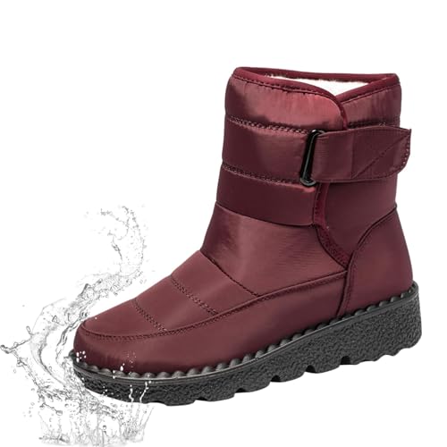 LTHTX Rutschfeste Winterstiefel für Damen, Stiefeletten mit warmem Fleece, Schneestiefel, Plateau, wasserdicht, Thermostiefel (rot, 44 EU) von LTHTX