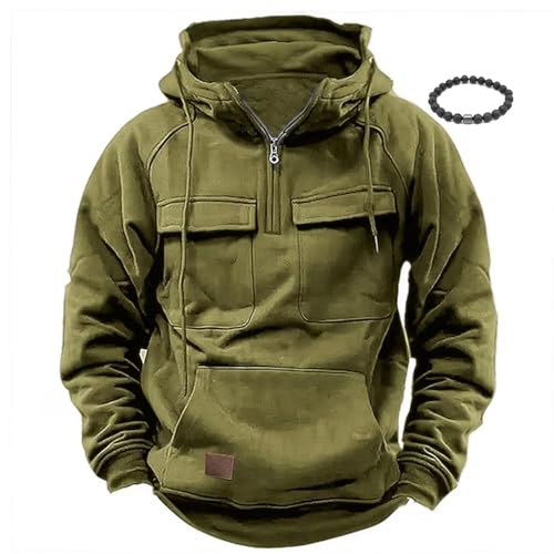 LTHTX Taktisches Herren-Sweatshirt, Viertelreißverschluss, Cargo-Pullover, Hoodies, Winter-Jagdjacke, Outdoor, Retro-Kapuzenpullover, Arbeitspullover für Herren von LTHTX