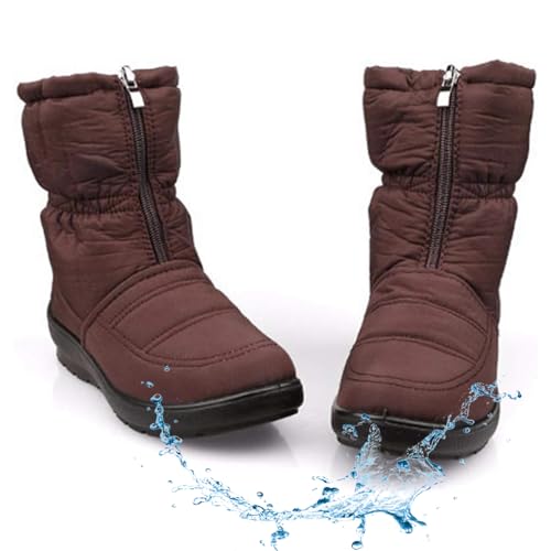 LTHTX Wasserdichte Schneestiefel für Damen, Pelz, warm, Reißverschluss, rutschfest, Outdoor, Schneestiefel, Schlupfstiefel für Damen von LTHTX