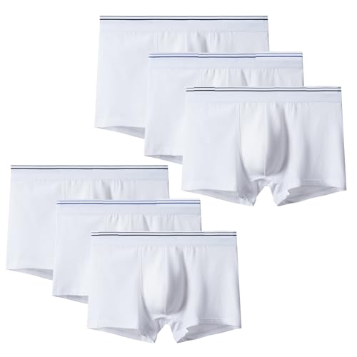 LTHTX Weiße Boxershorts für Herren, 3/6er-Pack, atmungsaktive Unterwäsche, Multipack, Anti-Scheuerunterwäsche, Sport-Boxershorts mit Stützbeutel (6 weiße Boxershorts, Größe 4XL (80–90 kg)) von LTHTX