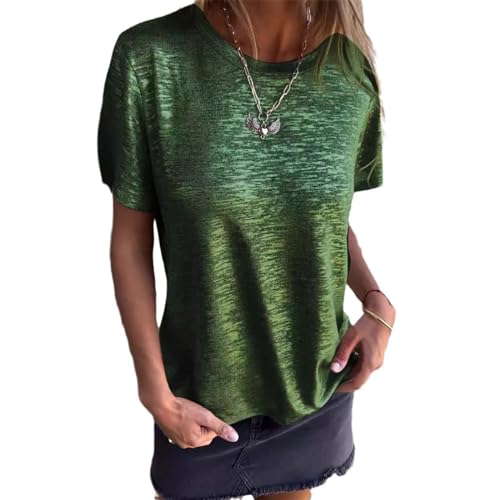 Lässiges Damen-T-Shirt, Goldfolie, kurzärmelig, lässig, lockere Hemden, kurzärmelig, Tunika-Blusen (Grün, 2XL) von LTHTX