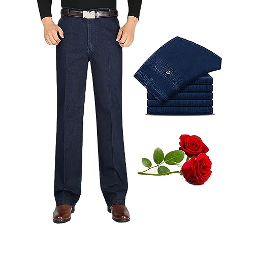 Men's High Waist Straight Fit Jeans, Slim Straight Stretch Jeans for Men 4-Pocket Relaxed Fit Jean (Dark Blue,35Wx 30L) von LTHTX