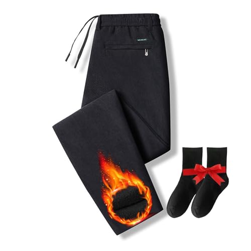 Modische Herren-Thermo-Kordhose, Winter-Fleece-gefüttert, Sweathose, elastische Taille, Kordelzug (Dunkelgrau, Größe 3XL) von LTHTX