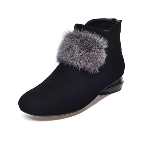 Non-Slip Ankle Boots for Women, Faux Suede Ankle Boots Black Furry Boots Warm Fur Lined Zip Up Winter Short Boots (Black,36EU) von LTHTX