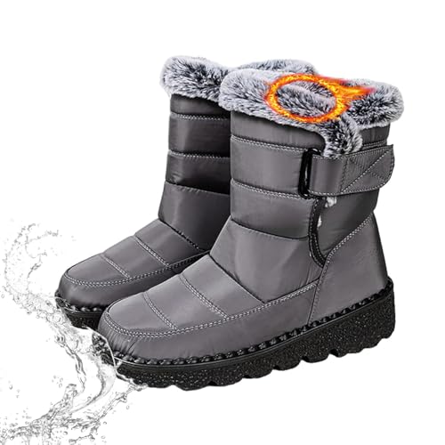 Rutschfeste Schneestiefel für Damen, wasserdichte Plateau-Stiefeletten mit Pelzfutter, 2024 Damen, rutschhemmende Winter-Thermostiefel (Grau, 40 EU) von LTHTX