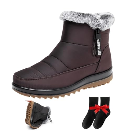 Schneestiefel für Damen, wasserdicht, mit Fell gefüttert, Winterschuhe für Damen, 2024, Wanderschuhe, Schlupfstiefel, warm, isoliert, Braun, Größe 38 EU Schneestiefel für Damen, wasserdicht, mit Fell gefüttert, Winterschuhe für Damen, 2024, Wanderschuhe, Schlupfstiefel, warm, isoliert, Braun, Größe 38 EU von LTHTX
