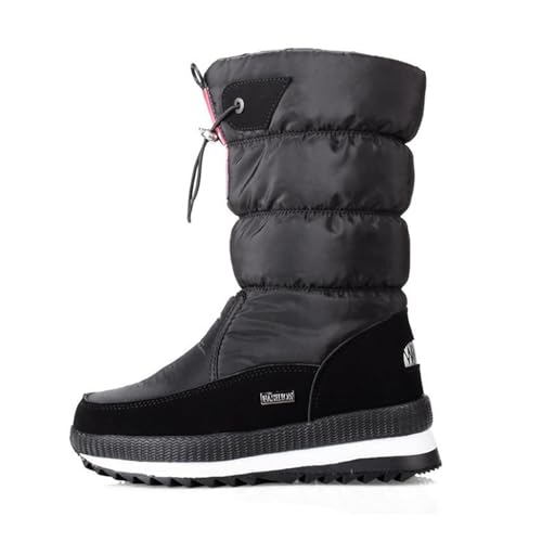 Winterstiefel Damen Wasserdicht rutschfest Mid-Calf Schneestiefel, Warm Gefüttert Outdoor Stiefeletten Mit Kunstfell Und Zipper, Bequeme Winterschuhe (Black,36 EU) von LTHTX