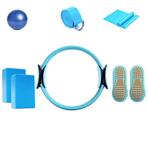 LTLCLZ 8Teiliges Yoga Starter Set Yogaball Magic Ring Pilates Circle Stretch Strap Yogablöcke rutschfeste Socken Für Das Heimtraining Fitness Kit,Blau LTLCLZ 8Teiliges Yoga Starter Set Yogaball Magic Ring Pilates Circle Stretch Strap Yogablöcke rutschfeste Socken Für Das Heimtraining Fitness Kit,Blau von LTLCLZ