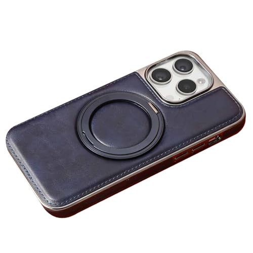 LTLMYDAM Magnetische Schutzhülle für iPhone 16 Pro Max / 16 Pro / 16 Plus / 16, Ringständer, Retro-Leder, galvanisierte Kanten, stoßfest, Blau, 16 Plus von LTLMYDAM