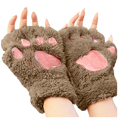 Handschuhe Warme Dicke Bärenhalbfinger-Fleece-Fingerlose Handschuhe Cartoon-Halfter-Pfote-Klaue Niedliche Handschuhe Handschuhe Katzen-Damenhandschuhe Handschuhe Ohne Finger Damen Warm von LTWOTEJNG