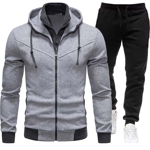 LUCAICAI Herren-Trainingsanzug, Kapuzenpulli Zip Jacke + Hose, Streetwear-Freizeitanzüge, Mit Kapuze Und Taschen Jogginganzug Sportanzug von LUCAICAI