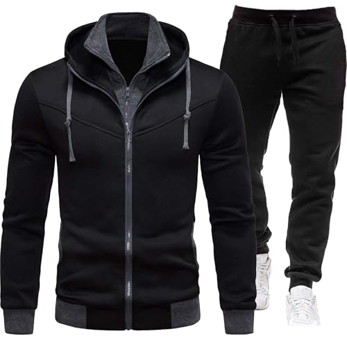 LUCAICAI Herren-Trainingsanzug, Kapuzenpulli Zip Jacke + Hose, Streetwear-Freizeitanzüge, Mit Kapuze Und Taschen Jogginganzug Sportanzug von LUCAICAI