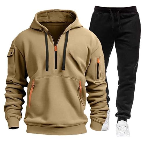 LUCAICAI Herren Trainingsanzug 2-teiliges Set Kapuzenjacke Mit Halbem Reißverschluss Und Jogginghose Wanderanzug Sportoutfit Mantel Jacke Hose Sportbekleidung Chic von LUCAICAI