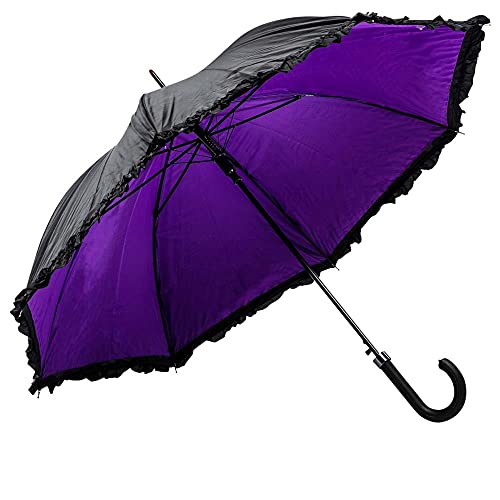 LUCKYWEATHER Regenschirm Stockschirm Damen Rüschenschirm schwarz/violett Auf-Automatik Double Layer I Stockregenschirm groß und stabil sowie hochwertig verarbeitet I Regenschirme mit UV-Schutz von LUCKYWEATHER NOT JUST ANY OTHER DAY