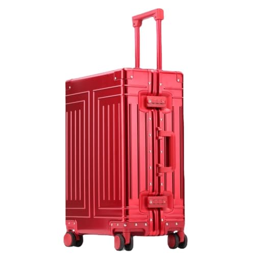 LUDAOER Trolley-Koffer Vollaluminium-Koffer Aus Magnesiumlegierung, Trolley-Koffer for Herren, Universal-Rad-Koffer, Tasche, Passwort-Boarding-Koffer Reisekoffer (Color : Red, Size : 26in) von LUDAOER