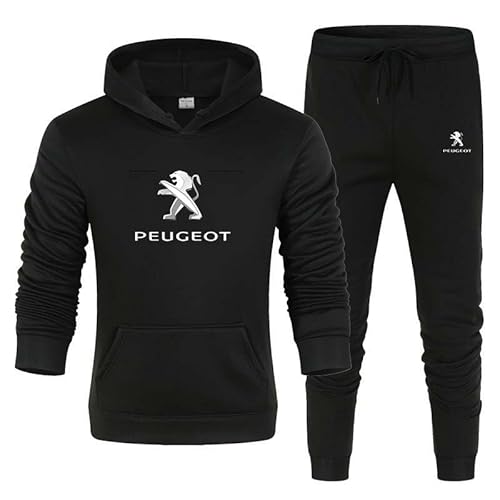 LUFPOTH Trainingsanzug Für Herren & Damen, P-EuGeot Sportanzug Hausanzug, 2-Teilig Kapuzenpullover Jogginghose Set, Mode Unisex Streetwear Sweatshirt Jogginganzug,XL, Black von LUFPOTH