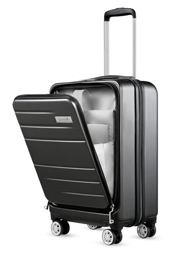 LUGGEX Handgepäck Koffer Hartschale aus PC - Reisekoffer mit Laptopfach, 4 Spinner-Rollen, 3-Stelliges Schloss, TSA, 55 cm, Schwarz von LUGGEX