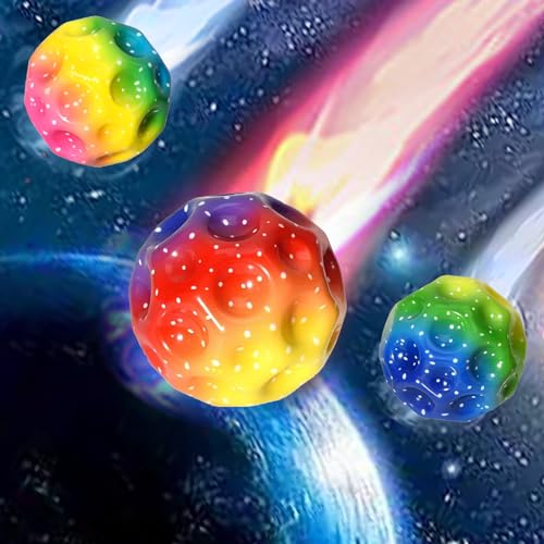 Astro Jump ball, 3 Stück Mehrfarbig Galaxy Space Moon Ball, 7 cm Hohe Spruinge Gummiball, Knallendes Gerausch Machen Springball für kinder, Interaktives Spielzeug zum Stressabbau für Kinder Im Freien von LUKIUP