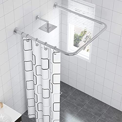 LULUMAIC 304 Edelstahl U-förmig Gebogene Duschvorhangstange für Badezimmer 90 cm Silberne Badewannenstangen mit Stangenhalter von LULUMAIC