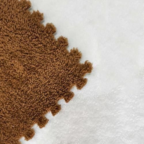 LULUMAIC 48 Stück Plüsch-Puzzle-Bodenfliesen, ineinandergreifender Teppich mit Rand, Schaumstoff-Bodenmatte, Spielbereichsteppich, Nachttischkissen, 30 x 30 cm (Kaffee 0,23 Zoll) von LULUMAIC