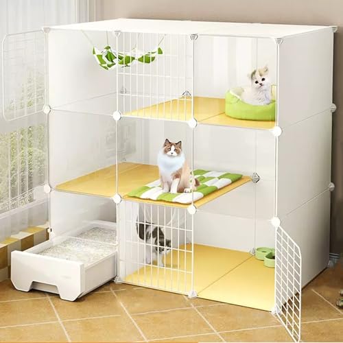 LULUMAIC DIY-Katzenkäfig mit Katzentoilette, Katzengehege mit transparenter Platte, Katzenlaufstall mit Leiter, abnehmbare Kleintierkäfige aus Metalldraht, für Kätzchen-Kleintiere,Weiß C-44x19x43 von LULUMAIC