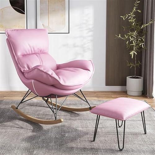 LULUMAIC Einzel-Liegestuhl, Wohnzimmer-Sofa, Segelflugzeug-Stuhl, Schaukelstühle mit Ottomane, gepolsterter Lounge-Sessel, Holzsockel für Balkon, Schlafzimmer, Schlafzimmer (Farbe: Rosa) von LULUMAIC