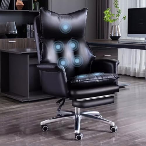 LULUMAIC Ergonomischer Bürostuhl, Massage-Bürostuhl mit Rückenlehne, Verstellbarer Computerstuhl, Chefschreibtischstuhl mit Rollen und Armlehne, Teleskop-Fußstütze/Grau/Größe, um das Glück zu von LULUMAIC