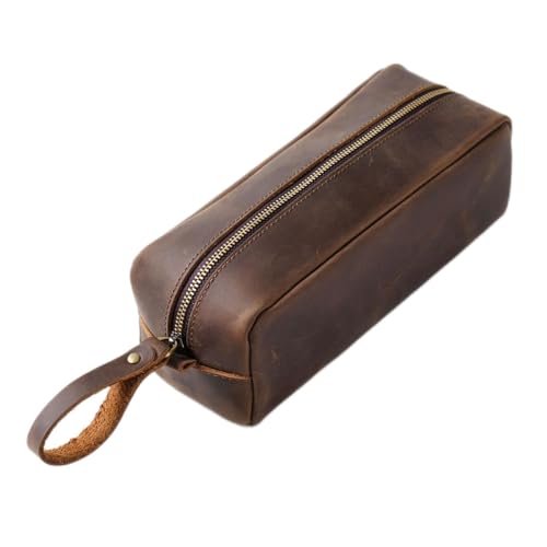 LULUMAIC Federmäppchen, quadratisch, Vintage-Leder, mit Reißverschluss, einfach, große Kapazität, Bleistift-Briefpapiertasche (Kaffee) von LULUMAIC