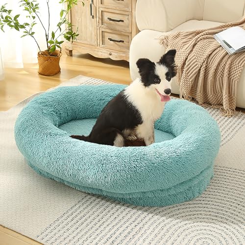 LULUMAIC Flauschige Hundebettmatratze, weiches warme Hundemattenbett, waschbare Hundekiste Matratze, Haustierkatze -Betten Kissenmatratze, beruhigendes Anti -Angst -Hundebett (grün 120 x 85 x 25 cm) von LULUMAIC