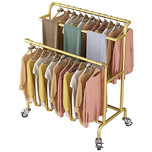 LULUMAIC Freistehende Kleidung, Metallkleidungsstange mit 3 Hängsstange und Rädern, Kleidung Trocknungsregal Organzier für Schlafzimmer Wohnzimmer/Schwarz/100 cm (Gold 150 cm) von LULUMAIC