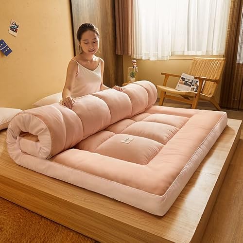 LULUMAIC Futon-Matratze, Dicke -Futon-gepolsterte japanische Bodenmatratze, zusammenklappbare Schlafmatte, Gesteppte Bettmatratze, Bodenliege, Gästebett für Camping-Couch (Farbe: Rosa, Größe: Twin) von LULUMAIC