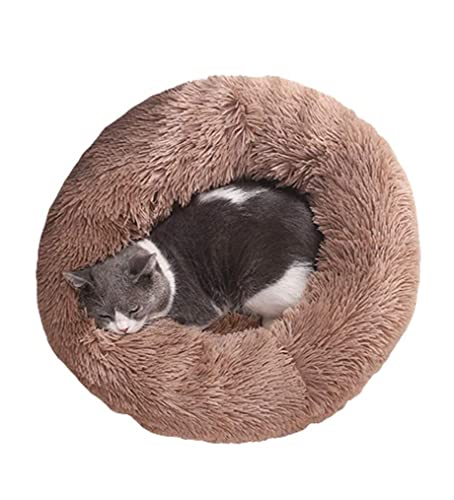 LULUMAIC Haustiernest Hundebett Katzenbett Kunstfell Hundebett Katzenbett Haustierbett Donut Cuddler Rundes Kätzchenbett für Hunde mit flauschigem, bequemem Plüsch-Zwingerkissen Haustierbett von LULUMAIC