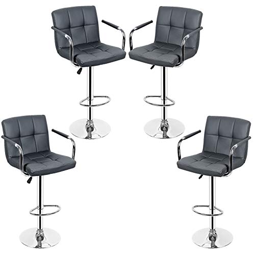 LULUMAIC Hocker 4 x Barhocker, grau verzinkt, 360° drehbar, höhenverstellbar, Kissen, Komfort, leicht zu reinigen, für Café, Bar, Familie von LULUMAIC