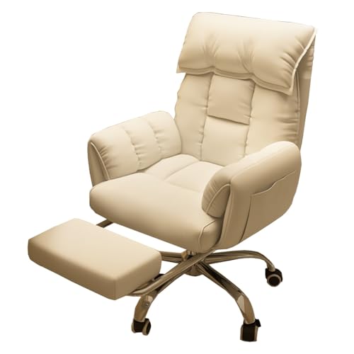 LULUMAIC Home-Office-Schreibtischstuhl, ergonomischer Chefbürostuhl, höhenverstellbarer Liegedrehstuhl mit Armlehnen, ergonomischer Lazy-Sofastuhl mit Rollen, bequemer Computerstuhl (/Blau, A) (/Beige von LULUMAIC