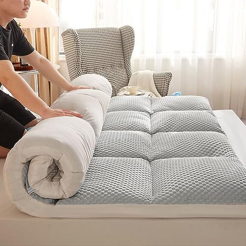 LULUMAIC Japanische Bodenmatratze, weich, tragbar, Schlafunterlage, faltbar, aufrollbar, Doppel-Einzelmatratze, Bodenliege, Bett, Grau, 90 x 200 cm von LULUMAIC