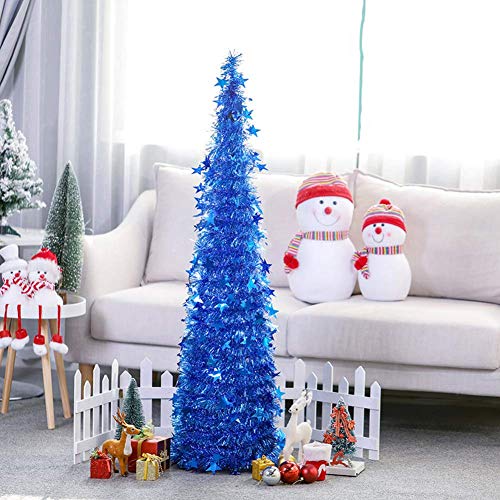 LULUMAIC Lametta-Pop-Up-Weihnachtsbaum, einfach zu montierender, zusammenklappbarer künstlicher Bleistift-Weihnachtsschmaler Baum mit glänzenden Pailletten für die Inneneinrichtung – silbrig 4f von LULUMAIC