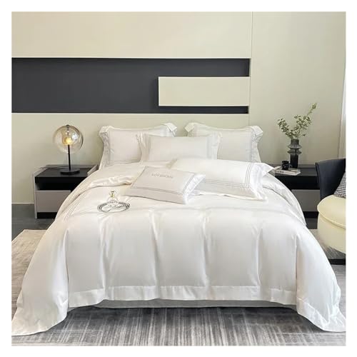 LULUMAIC Luxuriöses Bettwäsche-Set aus 100% ägyptischer Baumwolle, solide Bettwäsche, King-Size-Bett, Queen-Size-Doppelbett, pflegeleicht von LULUMAIC