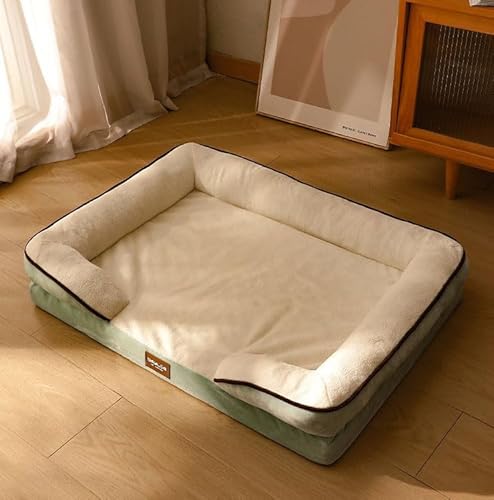 LULUMAIC Menschliches Hundebett für Kinder, großes Hundebett, Memory-Schaum-Hundebett mit erhöhtem, gepolstertem Rand, Abnehmbarer Bezug, Flauschiges Schlafbett (weiß 70 x 55 cm) von LULUMAIC