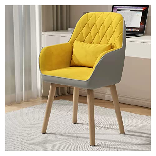 LULUMAIC Mid-Century Modern 360° drehbarer Esszimmerstuhl mit gepolstertem Leinenstoff, ergonomischer Bürostuhl mit Holzbeinen und Armlehnen für Küche, Esszimmer, Gelb von LULUMAIC