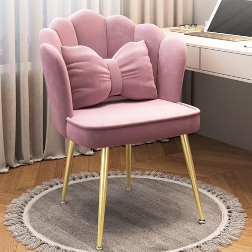 LULUMAIC Mitte des Jahrhunderts Velvet Office Stuhl Stuhl mit Rückenlehne und weich gepolstertes Pad für bequemes Anziehen ideal für Frauen und Mädchen Schlafzimmerdekor (goldene Beine rosa) von LULUMAIC