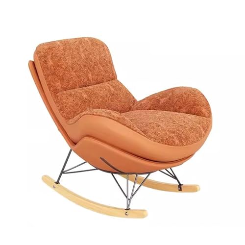 LULUMAIC Moderner Schaukelstuhl, gepolsterter Wohnzimmerstuhl, doppelseitiges Kissen, Lazy Lounge-Akzentstuhl mit Fußstütze, bequemer Beistellstuhl (Farbe: Orange/a, Größe: Größe) von LULUMAIC