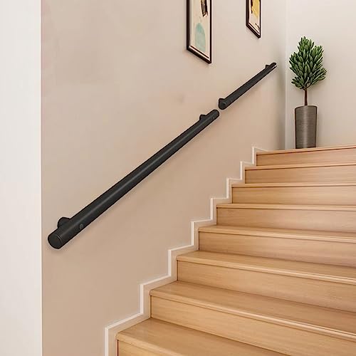 LULUMAIC Moderner Treppenhandlauf – Komplettset, 80 cm/100 cm/1,5 m/2 m/3 m/4 m Treppenstufengeländer, Sicherheitshandlauf aus schwarzem Metall und Edelstahl, rundes Wandgeländer für Innentreppen von LULUMAIC