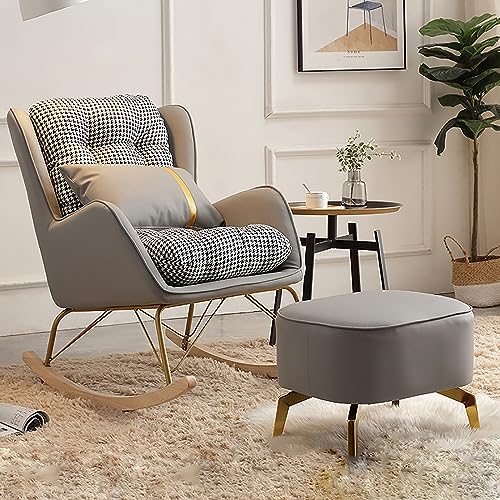 LULUMAIC Schaukelstuhl, bequemer Lounge-Stuhl, mit Lendenkissen, seitlicher Rocker-Stuhl, bequemer Sessel, Lounge-Sessel für Wohnzimmer, Schlafzimmer, E von LULUMAIC