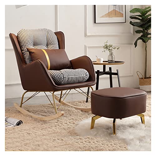 LULUMAIC SchaukelstuhlGlider Rocker Moderner Sessel mit Lendenkissen und Ottomane, Glider Chair für Polsterstuhl aus der Mitte des Jahrhunderts, Sessel für Wohnzimmer (Farbe: Braun) von LULUMAIC