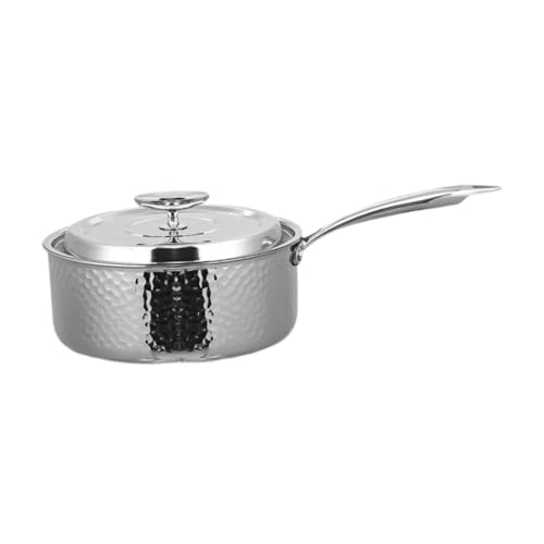 LULUMAIC Topf mit Deckel, Butterwärmer, Edelstahl, Mehrzweck-Breitopf, Nudelsuppentopf, Frittiertopf für Küche, Hotel, Gold 18 cm x 8,5 cm (Silber 20 cm x 9 cm optional) von LULUMAIC