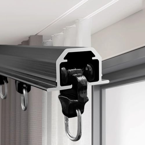 LULUMAIC Verdeckter Vorhangschienen-Trenner aus Aluminium, Deckenschiene für Vorhänge, schwarz, 2,6 m/8,5 Fuß versenkte Stange, integrierte verschiebbare Metallschiene von LULUMAIC