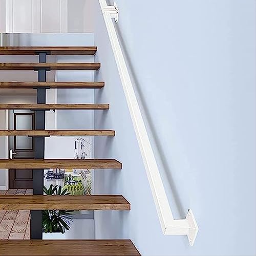 LULUMAIC Weißer Handlauf für Treppen, Komplettset für Außen-/Innentreppen, Geländer, quadratischer Haltegriff mit schmiedeeiserner Wandstütze, 2,6 Fuß/80 cm von LULUMAIC