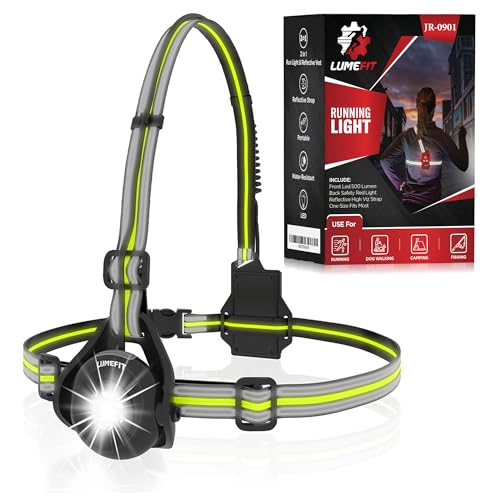 LUMEFIT Lauflicht mit Reflektoren, ideal zum Joggen und Laufen, mit 500 Lumen FrontTaschenlampe, 90° verstellbar, Laufgürtel mit rundum-Reflektoren, rotes Rücklicht, mit Akku (Schwarz) von LUMEFIT