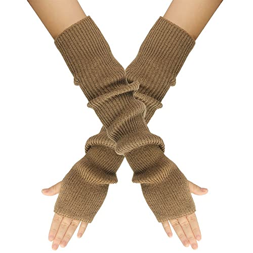 LUMoony 1 Paar Damen Fingerlose Handschuhe Fingerlose Armstulpen Feinstrick lang Handwärmer Stulpen Winter Halb Fingerhandschuhe Gestrickte Fingerlose Handschuhe Handgelenk Pulswärmer von LUMoony