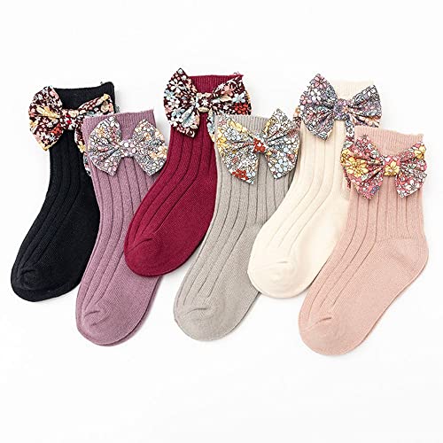 LUMoony 4 Pack Baumwolle Kniestrümpfe Socken Knielang Kniestrümpfe mit Schleife Baby Mädchen Socken Bogen Kniestrumpf Schuluniform Socken Unifarben Socken für Jungen und Mädchen von LUMoony